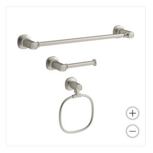Kohler Terzet 3 Piece Bathroom Accessory Set Brushed Nickel Towel Bar Ring TP